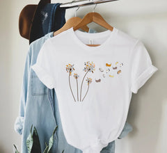 Cute Cat Flower Dandelion Shirt, Cat Lover T-Shirt, Funny Cat Graphic Tee, Cat Lover Gift, Casual Summer Cat Print Shirt