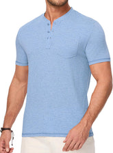 Mens Henley Shirts Short Sleeve Casual Basic Button Up Tees Pocket T Shirts for Men