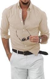 Men's Cotton Linen Button Down Shirt Casual Stylish Long Sleeve Business Dress Shirts