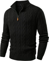 Men's Quarter Zip Pullover Sweater Cable Knit Casual Stand Collar Texture Knitted Sweaters