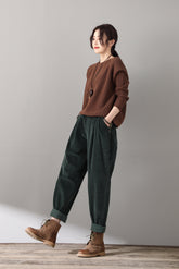 Casual Corduroy Harem Pants, Women's Tapered Pants, Elastic Waist Corduroy Pants, Womens oversized trousers, women's baggy pants C1814