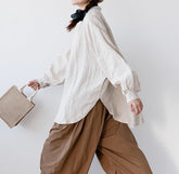 Women's 100% Linen Long Sleeve Loose Casual Blouse Relaxed Fit Shirt Plus Size