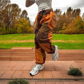 Corduroy Patchwork Pants with Side Satchel Pockets, Stone Washed
