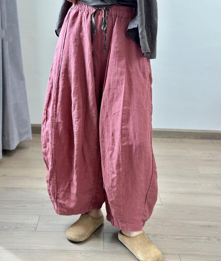 Loose Linen Pants for Women, Spring Pants with Pockets, Women's Autumn Casual Bloomers