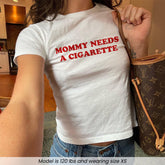 Mommy Needs A Cigarette Baby Tee, Funny Mom Shirt, Retro Smoking Crop Top, Cool Mom Y2K Tee, Sarcastic Graphic Top