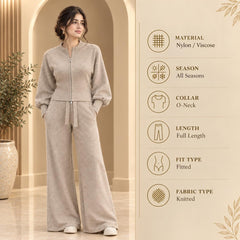 Women’s Knit Loungewear Set | Zipper Cardigan & Wide Leg Pants | Cozy Two Piece Outfit