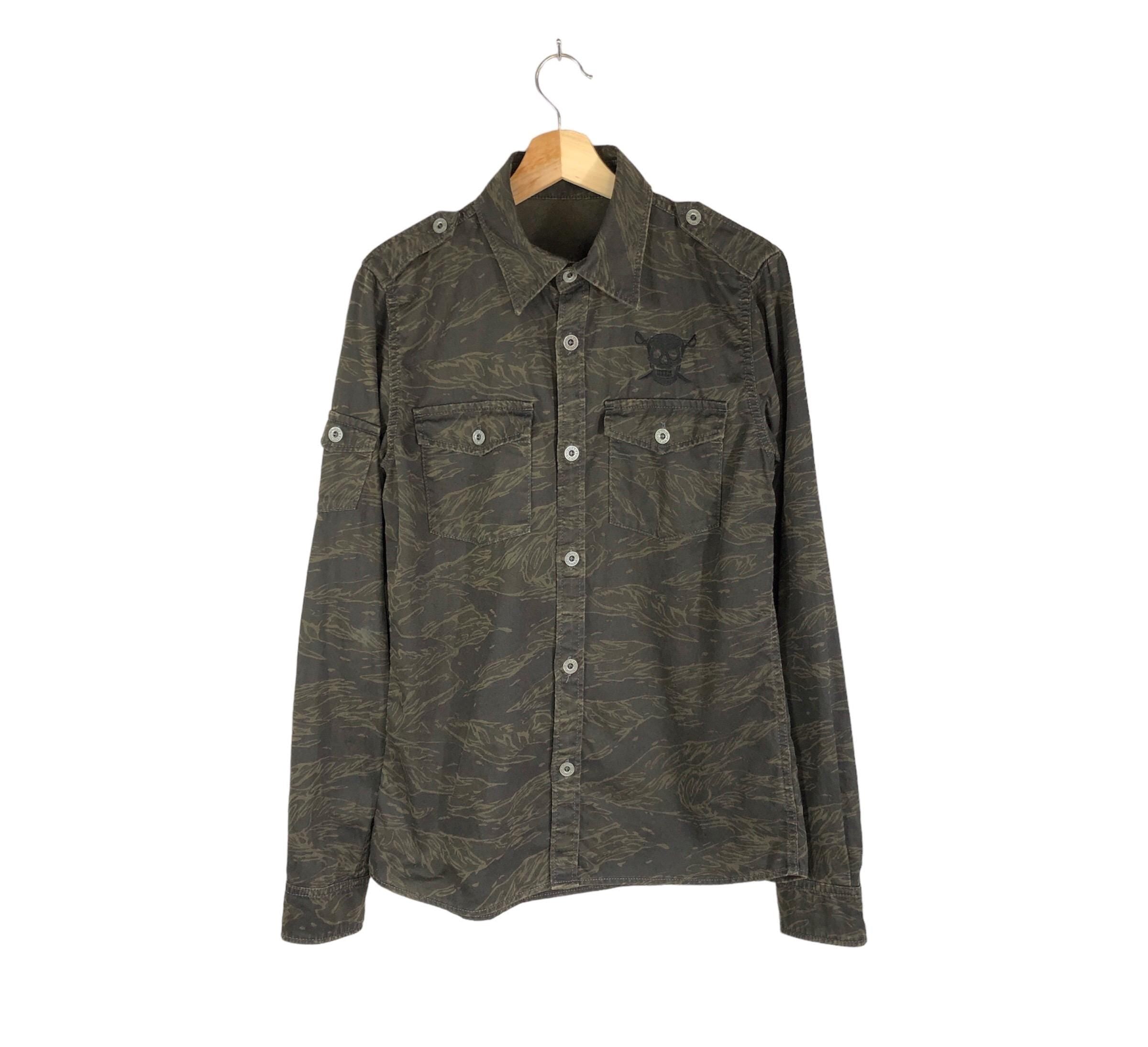 Y2K 2000s Hysteric Glamour Tiger Camo Skull Army Utility Shirt