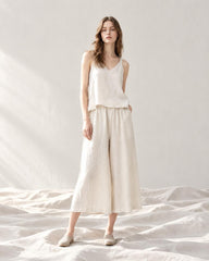 Linen Cotton Wide Leg Pants: Elastic Waist, Loose Fit Summer Trousers A117