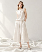 Linen Cotton Wide Leg Pants: Elastic Waist, Loose Fit Summer Trousers A117