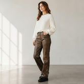 Women's Distressed Brown Leather Pants, Lace-Up Biker Trousers, Vintage Gothic Moto Wear
