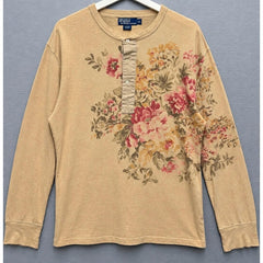 Polo Ralph Lauren Henley Shirt XL Hemp Cotton Floral Long Sleeve