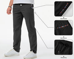 Men's Casual Pants Cotton Twill Drawstring Elastic Waist Chino Pants with Pockets