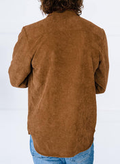Men's Corduroy Button Down Shirts Casual Long Sleeve Shacket Jacket with Flap Pockets