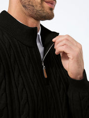 Men's Quarter Zip Pullover Sweater Cable Knit Casual Stand Collar Texture Knitted Sweaters