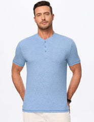 Mens Henley Shirts Short Sleeve Casual Basic Button Up Tees Pocket T Shirts for Men