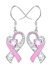 Women's Breast Cancer Awareness Pink Ribbon Glitter Diamond Fashion Casual Earrings