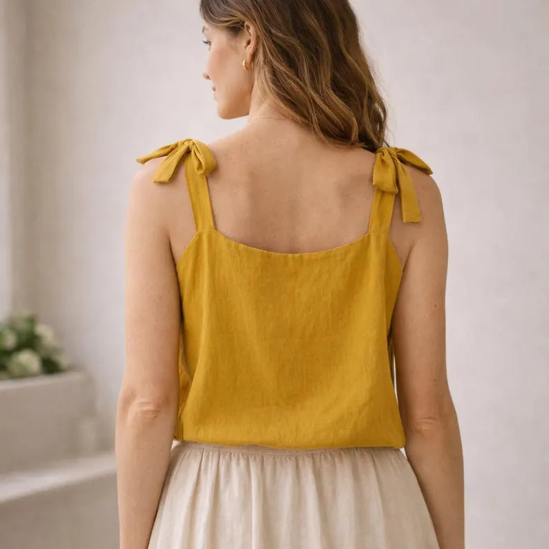 Tie Shoulder Square Neck Cami, Women’s Sleeveless Square Neck Tank Top, Casual Summer Tie Strap Camisole, Minimalist Fashion Top