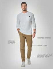 Men's Chino Pants Casual Stretch Waist Tapered Trousers with Pockets