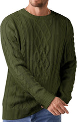 Men's Cable Knit Pullover Sweater Casual Crewneck Long Sleeve Fisherman Knitted Sweaters