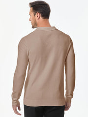 Mens Knit Polo Shirts Casual Button Down Long Sleeve Dress Shirts Winter Lightweight Pullover Sweater