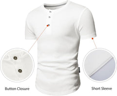 Men's Muscle Slim Henley Shirts Crewneck Longline T-Shirt Gym Workout Athletic Shirt Tees with Button