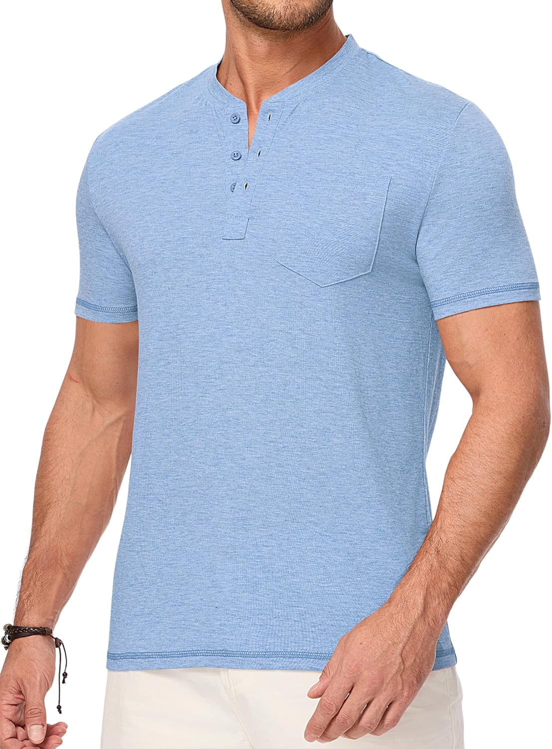 Mens Henley Shirts Short Sleeve Casual Basic Button Up Tees Pocket T Shirts for Men