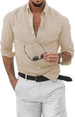 Men's Cotton Linen Button Down Shirt Casual Stylish Long Sleeve Business Dress Shirts