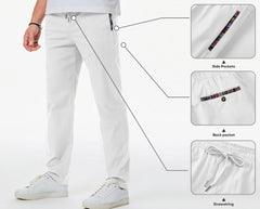 Men's Casual Pants Cotton Twill Drawstring Elastic Waist Chino Pants with Pockets