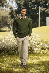 Men's Cable Knit Pullover Sweater Casual Crewneck Long Sleeve Fisherman Knitted Sweaters