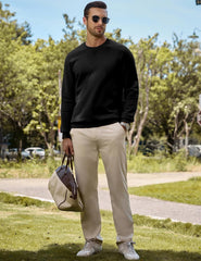 Mens Cotton Sherpa Lined Sweatshirts Casual Fleece Long Sleeve Crewneck Fall Winter Pullover Shirts