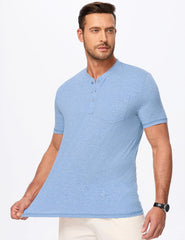 Mens Henley Shirts Short Sleeve Casual Basic Button Up Tees Pocket T Shirts for Men