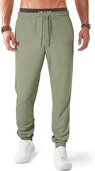 Men's Waffle Sweatpants Stretch Waist Drawstring Casual Tapered Joggers Gym Pants with Pockets