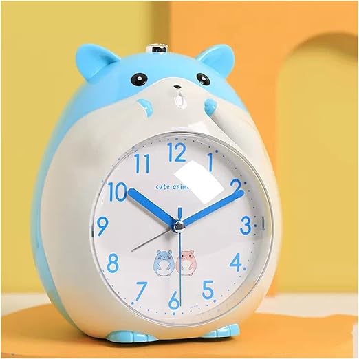 Cute Hamster Alarm Clock, Silent Table Clock with Night Light, Battery Powered, Kids Bedside Clock for Birthday Gifts