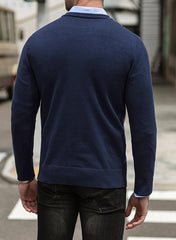 Mens Sweaters Casual V Neck Ribbed Knit Slim Fit Long Sleeve Argyle Pullover