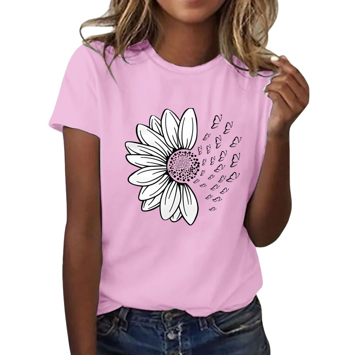 3D Floral Printed Women T-shirt, Casual Short Sleeve Summer Top