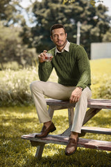 Men's Cable Knit Pullover Sweater Casual Crewneck Long Sleeve Fisherman Knitted Sweaters