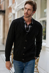 Men's Casual Wool Blend Long Sleeve Shawl Collar Buttons Down Cable Knit Cardigan Sweater