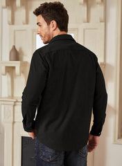 Men's Corduroy Shirts Casual Western Long Sleeve Button Down Shacket Jackets with 2 Flap Pocket
