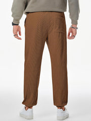 Mens Casual Pants Waffle Textured Drawstring Stretch Elastic Waist Tapered Joggers with Pockets