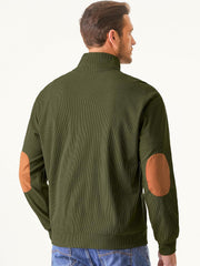 Mens Warm Corduroy Sweatshirt Casual Stand Collar Quarter Fall Metal Button Pullover Sweaters Long Sleeve with Pockets