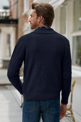 Men's Casual Wool Blend Long Sleeve Shawl Collar Buttons Down Cable Knit Cardigan Sweater