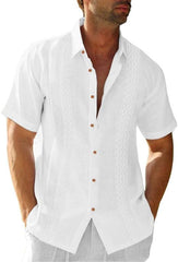 Mens Cotton Linen Shirts Casual Button Up Short Sleeve Summer Beach Shirt