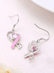 Women's Breast Cancer Awareness Pink Ribbon Glitter Diamond Fashion Casual Earrings