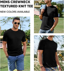 Mens T-Shirt Short Sleeve Muscle Textured Knit Crewneck Slim T Shirt Gym Workout Athletic Tee Shirts