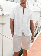 Mens Cotton Linen Shirts Casual Button Up Short Sleeve Summer Beach Shirt