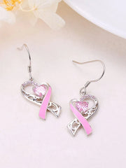 Women's Breast Cancer Awareness Pink Ribbon Glitter Diamond Fashion Casual Earrings