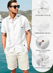 Mens Cotton Linen Shirts Casual Button Up Short Sleeve Summer Beach Shirt