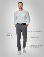 Men's Chino Pants Casual Stretch Waist Tapered Trousers with Pockets