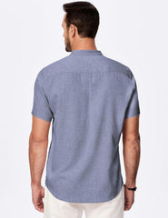 Mens Short Sleeve Linen Henley Shirts Casual Button Down Shirt Summer Beach Wear with Pocket