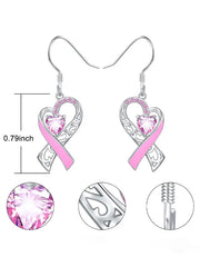 Women's Breast Cancer Awareness Pink Ribbon Glitter Diamond Fashion Casual Earrings